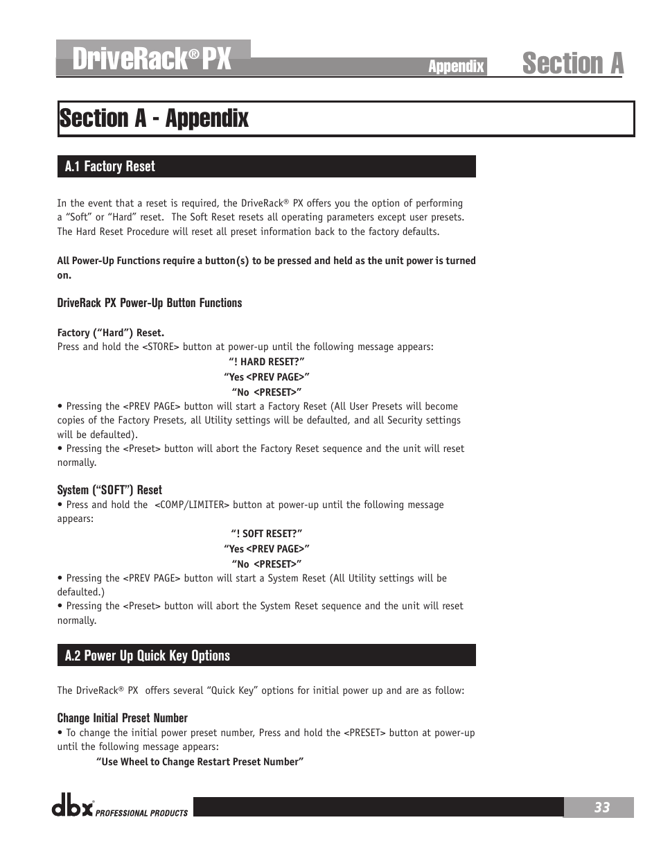 Driverack, Appendix | dbx DriveRack PX Manual User Manual | Page 37 / 48