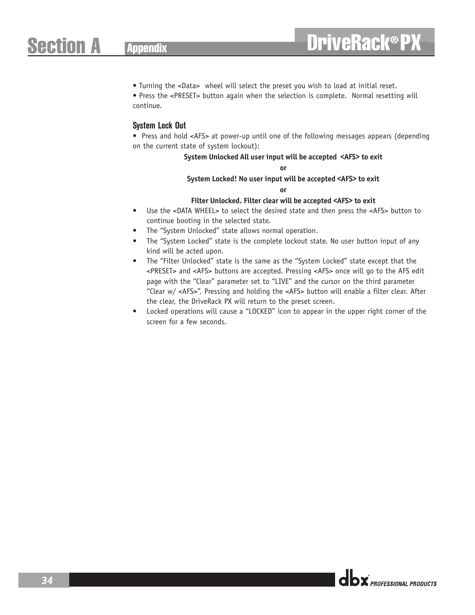 Driverack, Appendix | dbx DriveRack PX Manual User Manual | Page 38 / 48