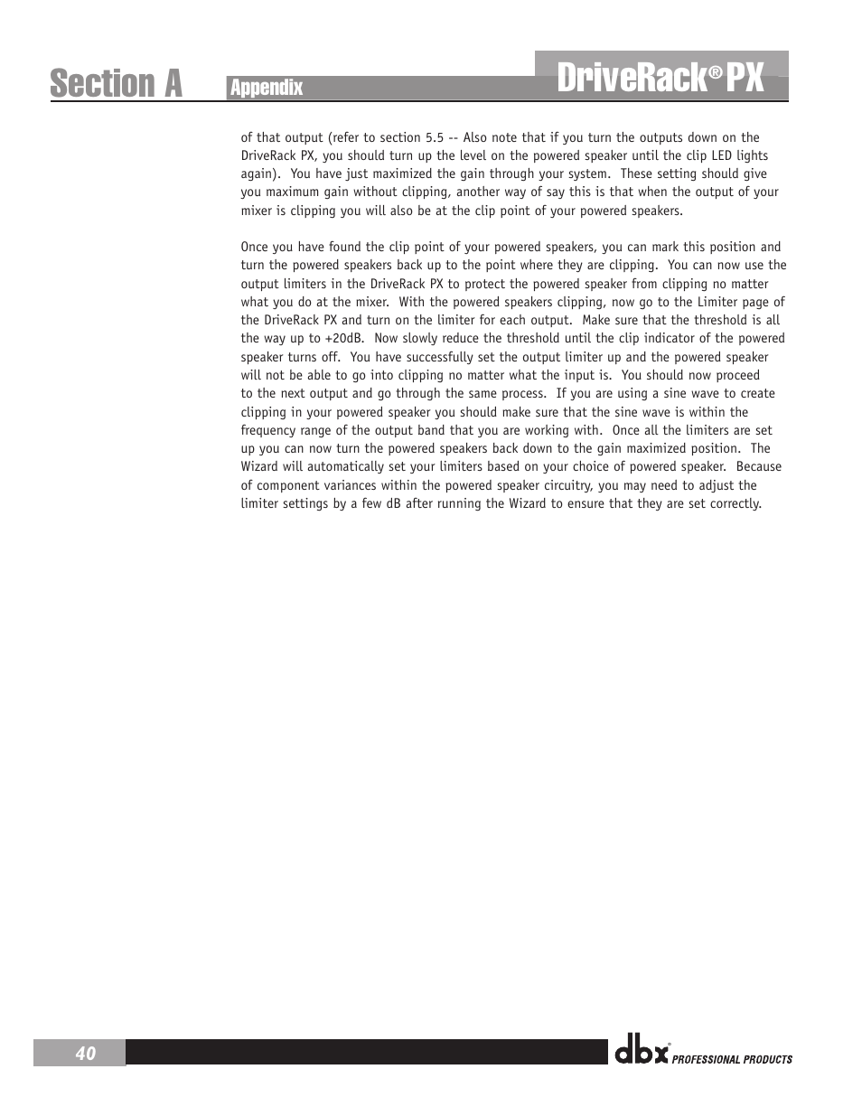 Driverack | dbx DriveRack PX Manual User Manual | Page 44 / 48