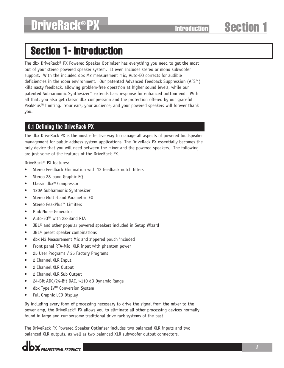 Driverack, Introduction | dbx DriveRack PX Manual User Manual | Page 5 / 48