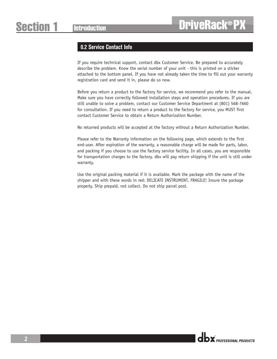 Driverack | dbx DriveRack PX Manual User Manual | Page 6 / 48