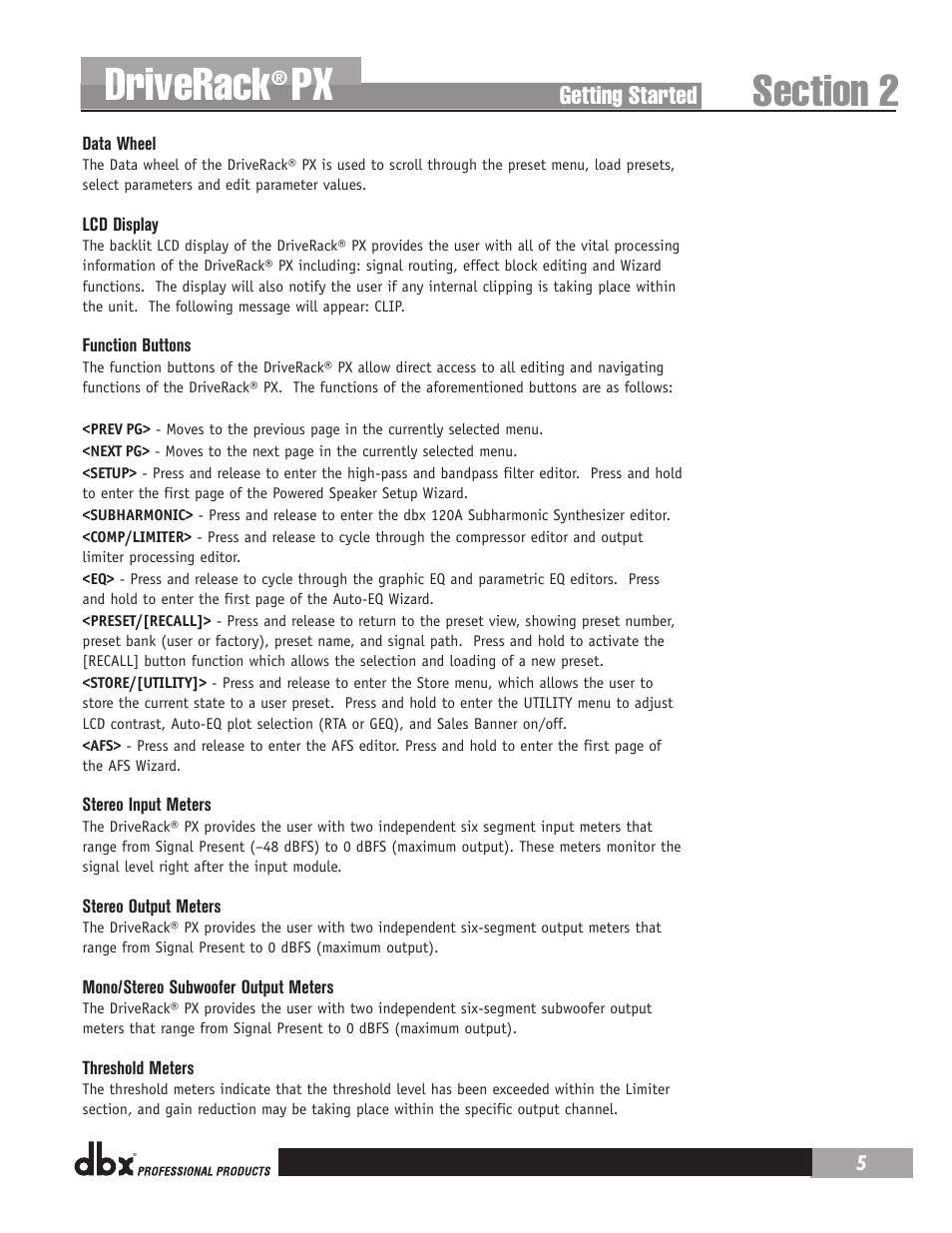 Driverack, Getting started | dbx DriveRack PX Manual User Manual | Page 9 / 48