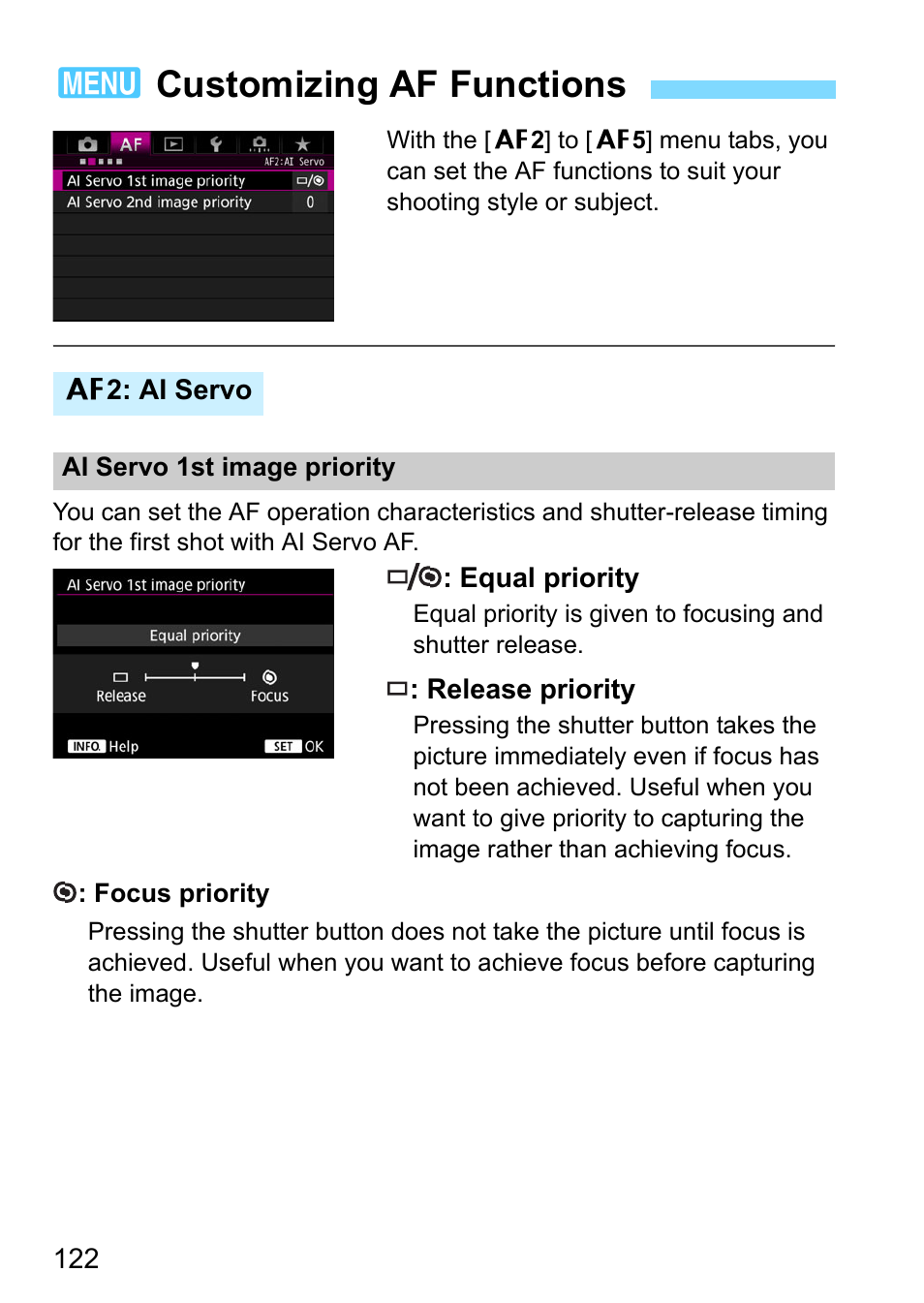 Customizing af functions, 3customizing af functions | Canon EOS-1D X Mark II DSLR Camera (Body Only) User Manual | Page 122 / 564