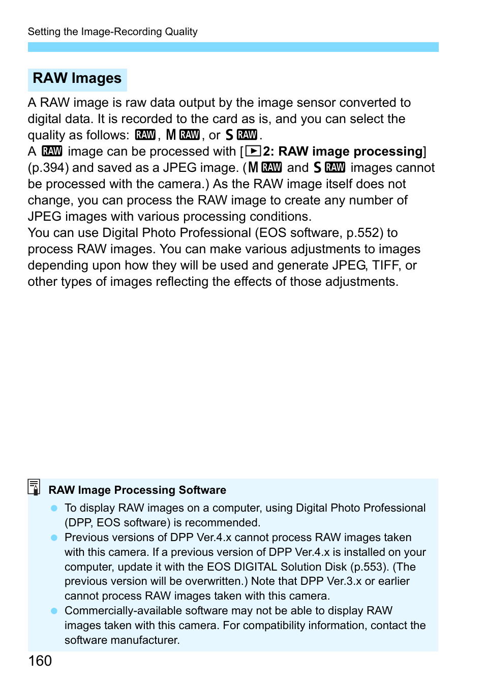 Raw images | Canon EOS-1D X Mark II DSLR Camera (Body Only) User Manual | Page 160 / 564