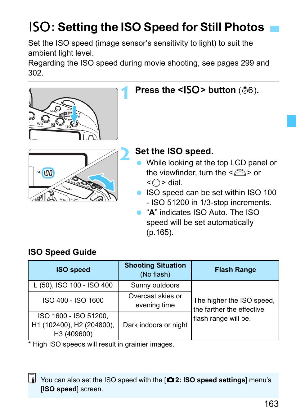 Setting the iso speed for still photos, P.163, I: setting the iso speed for still photos | Canon EOS-1D X Mark II DSLR Camera (Body Only) User Manual | Page 163 / 564