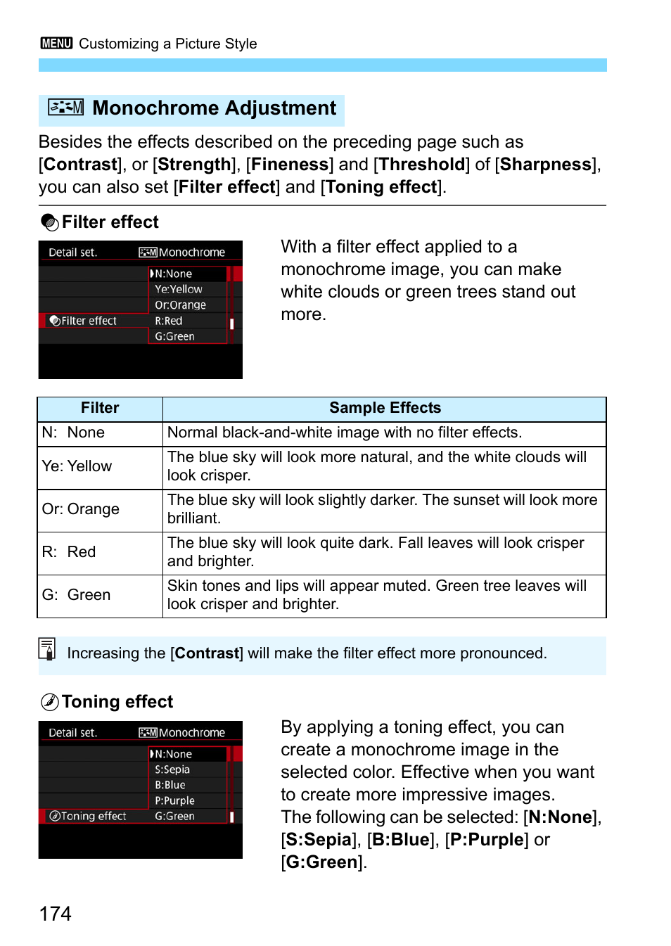 Vmonochrome adjustment | Canon EOS-1D X Mark II DSLR Camera (Body Only) User Manual | Page 174 / 564