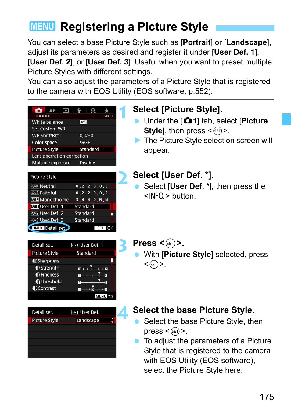 Registering a picture style, 3registering a picture style | Canon EOS-1D X Mark II DSLR Camera (Body Only) User Manual | Page 175 / 564