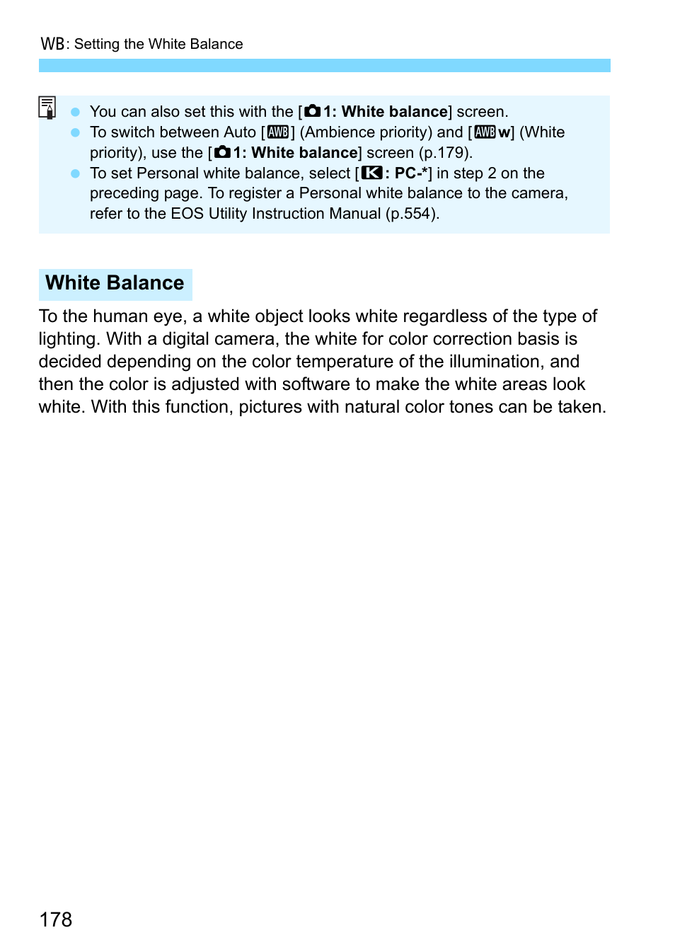 White balance | Canon EOS-1D X Mark II DSLR Camera (Body Only) User Manual | Page 178 / 564