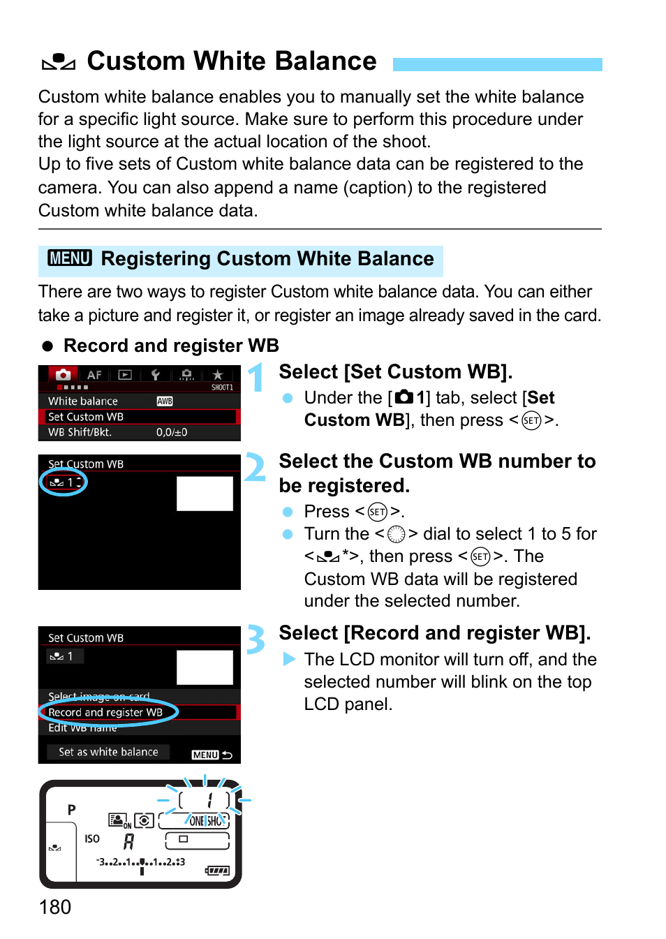 Custom white balance, Ocustom white balance | Canon EOS-1D X Mark II DSLR Camera (Body Only) User Manual | Page 180 / 564