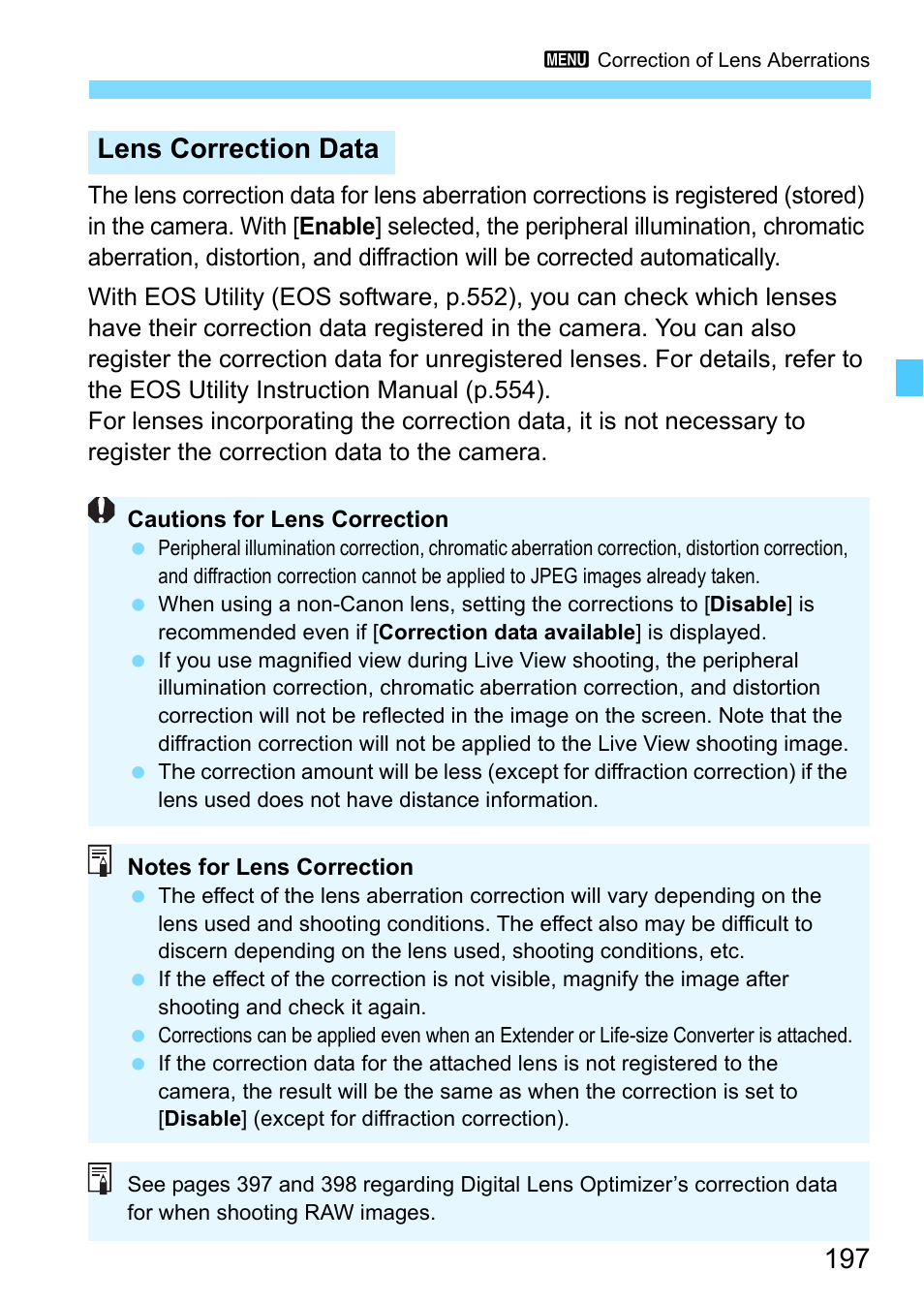 Lens correction data | Canon EOS-1D X Mark II DSLR Camera (Body Only) User Manual | Page 197 / 564