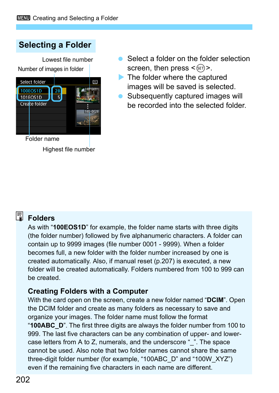 Selecting a folder | Canon EOS-1D X Mark II DSLR Camera (Body Only) User Manual | Page 202 / 564