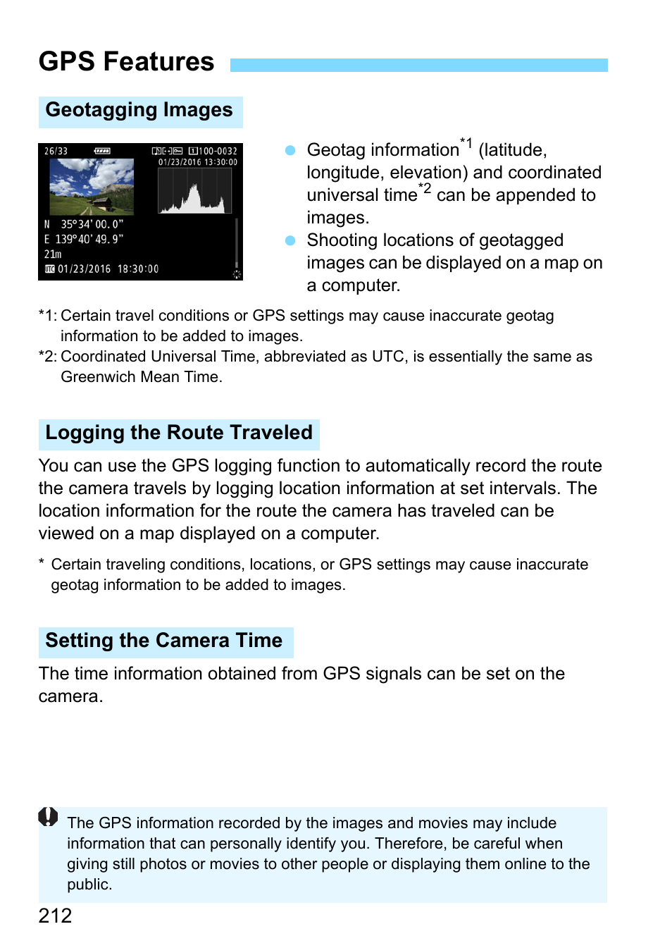 Gps features | Canon EOS-1D X Mark II DSLR Camera (Body Only) User Manual | Page 212 / 564