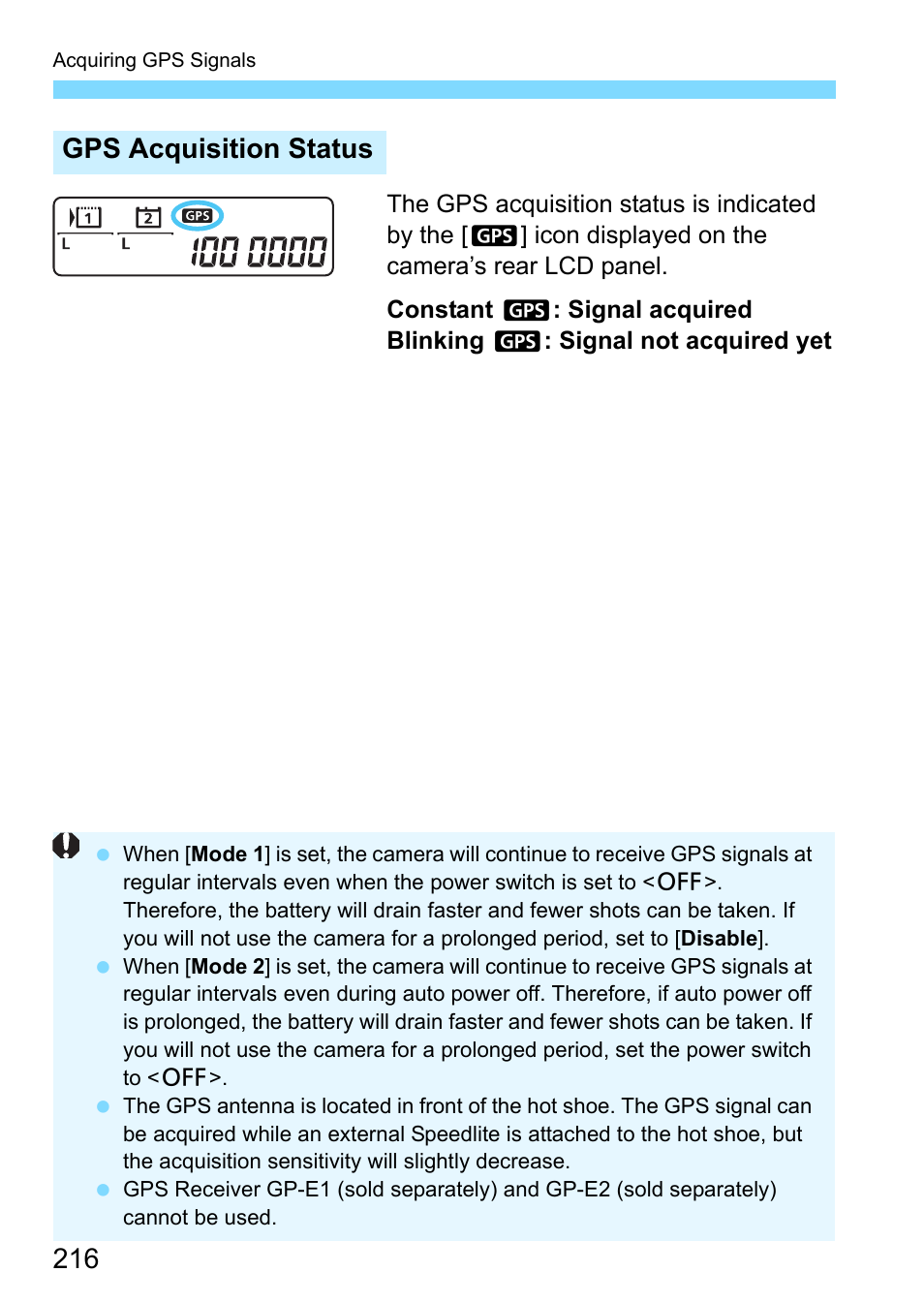 Gps acquisition status | Canon EOS-1D X Mark II DSLR Camera (Body Only) User Manual | Page 216 / 564