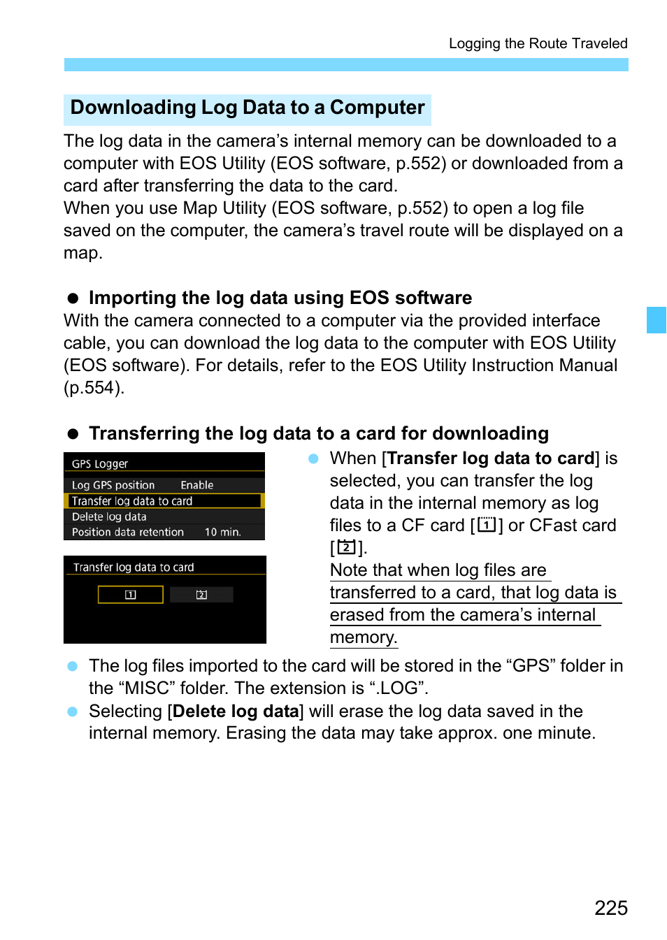 Downloading log data to a computer | Canon EOS-1D X Mark II DSLR Camera (Body Only) User Manual | Page 225 / 564