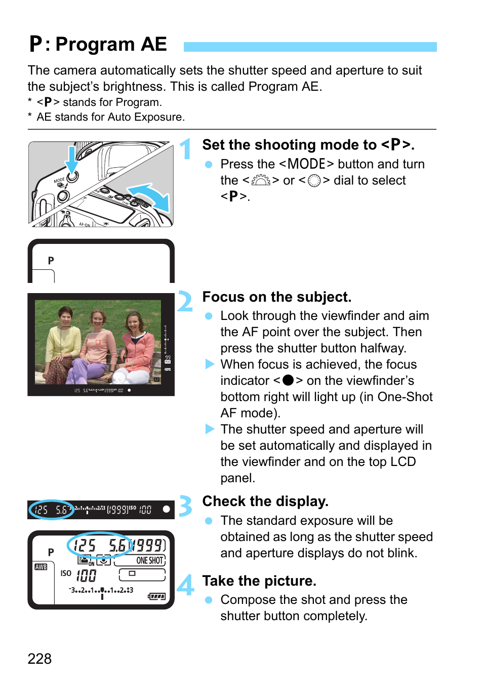 Program ae, D: program ae | Canon EOS-1D X Mark II DSLR Camera (Body Only) User Manual | Page 228 / 564