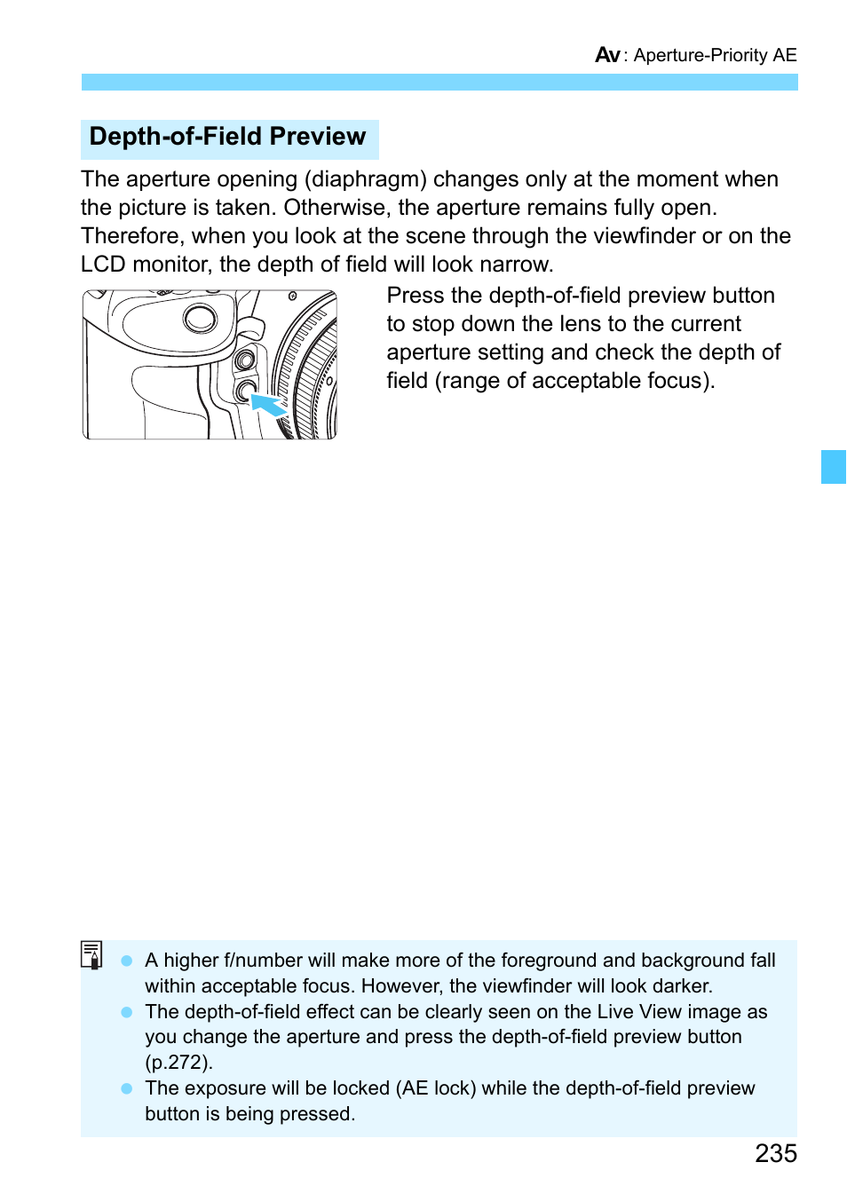 Depth-of-field preview | Canon EOS-1D X Mark II DSLR Camera (Body Only) User Manual | Page 235 / 564