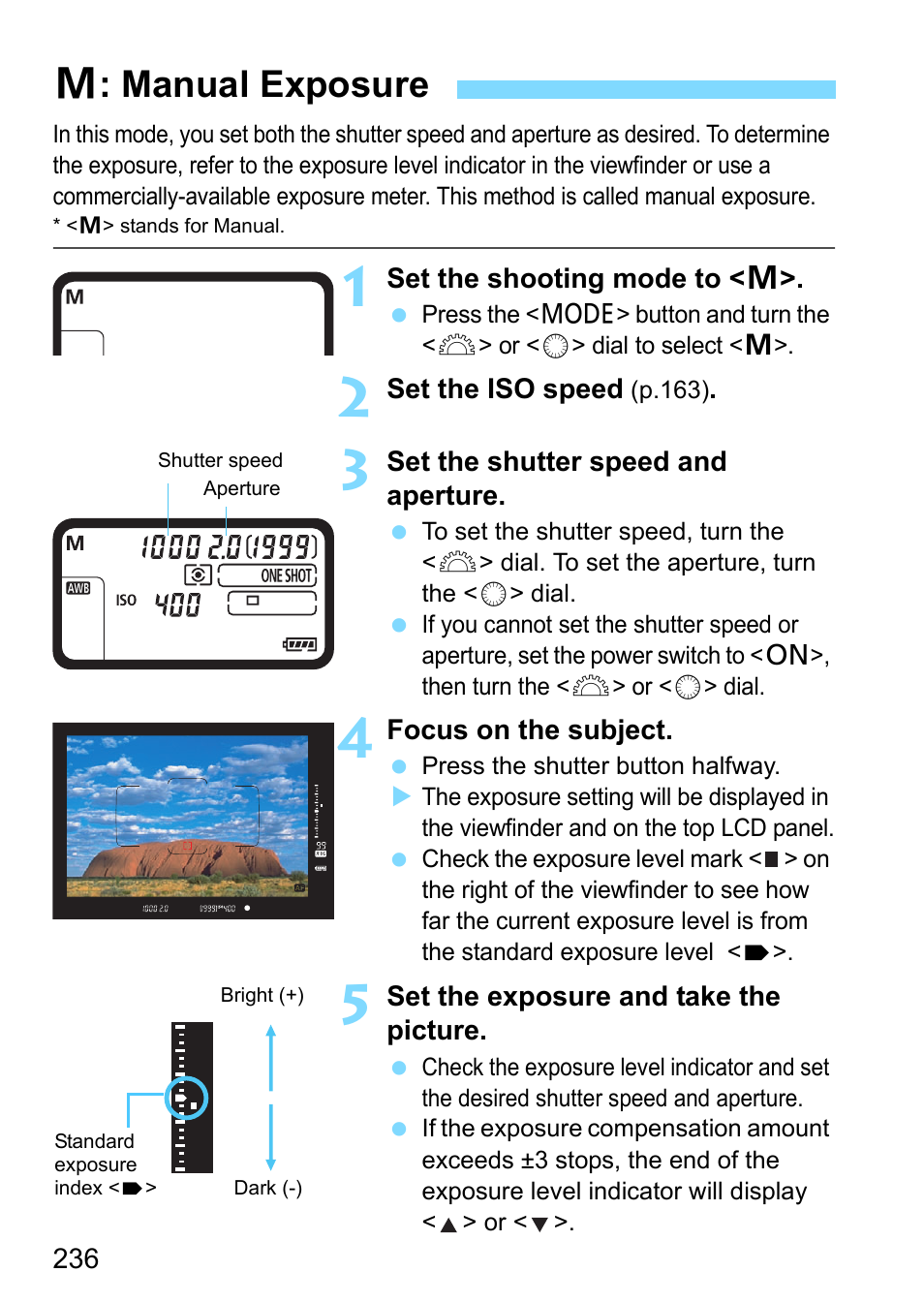 Manual exposure, A: manual exposure | Canon EOS-1D X Mark II DSLR Camera (Body Only) User Manual | Page 236 / 564