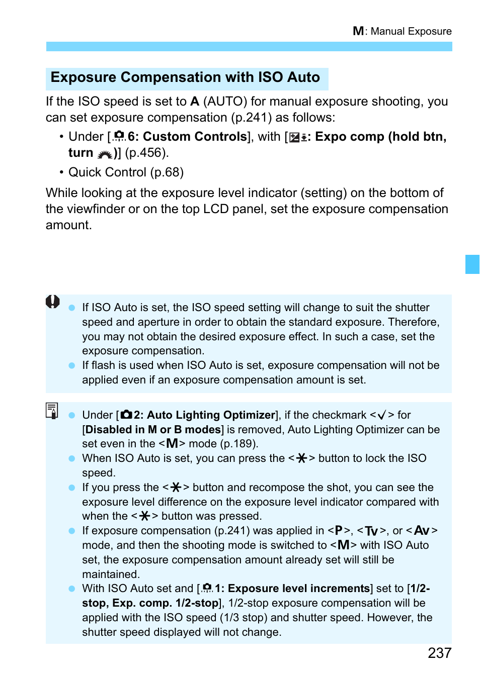 Exposure compensation with iso auto | Canon EOS-1D X Mark II DSLR Camera (Body Only) User Manual | Page 237 / 564