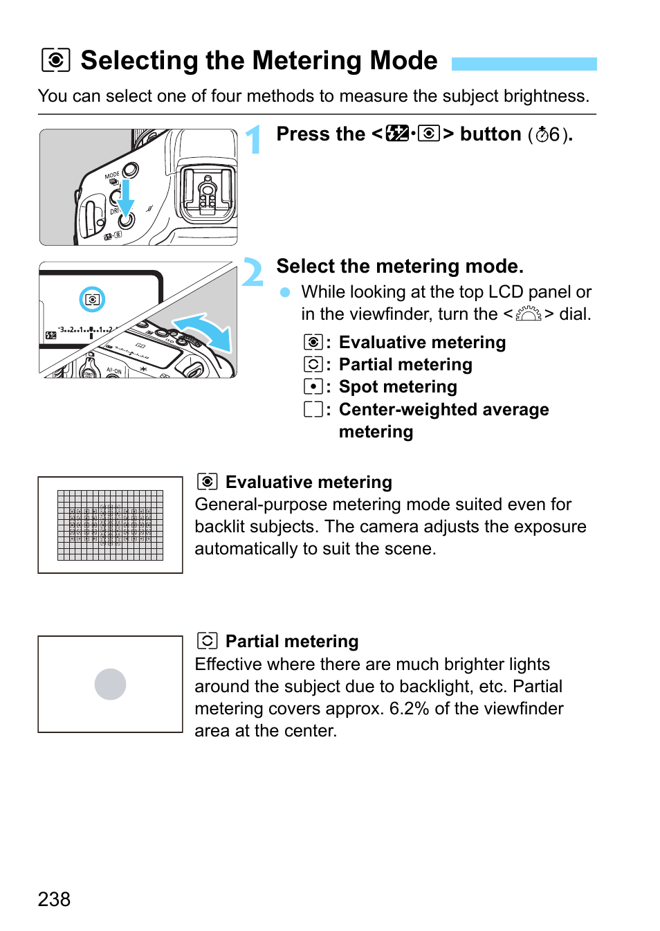 Selecting the metering mode, Mode (p.238), Qselecting the metering mode | Canon EOS-1D X Mark II DSLR Camera (Body Only) User Manual | Page 238 / 564