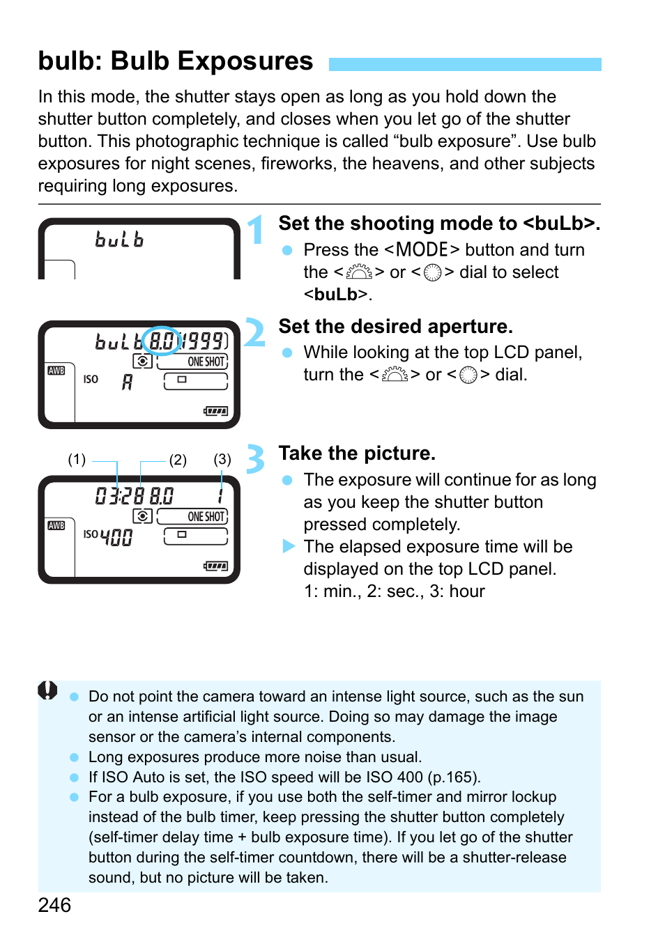 Bulb: bulb exposures, Bulb, Bulb exposures | Canon EOS-1D X Mark II DSLR Camera (Body Only) User Manual | Page 246 / 564