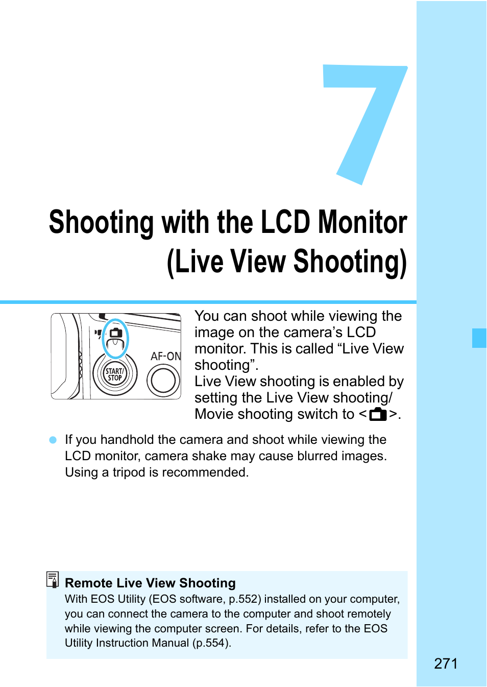 Shooting with the lcd monitor (live view shooting), P.271), Shooting with the lcd monitor | Live view shooting) | Canon EOS-1D X Mark II DSLR Camera (Body Only) User Manual | Page 271 / 564