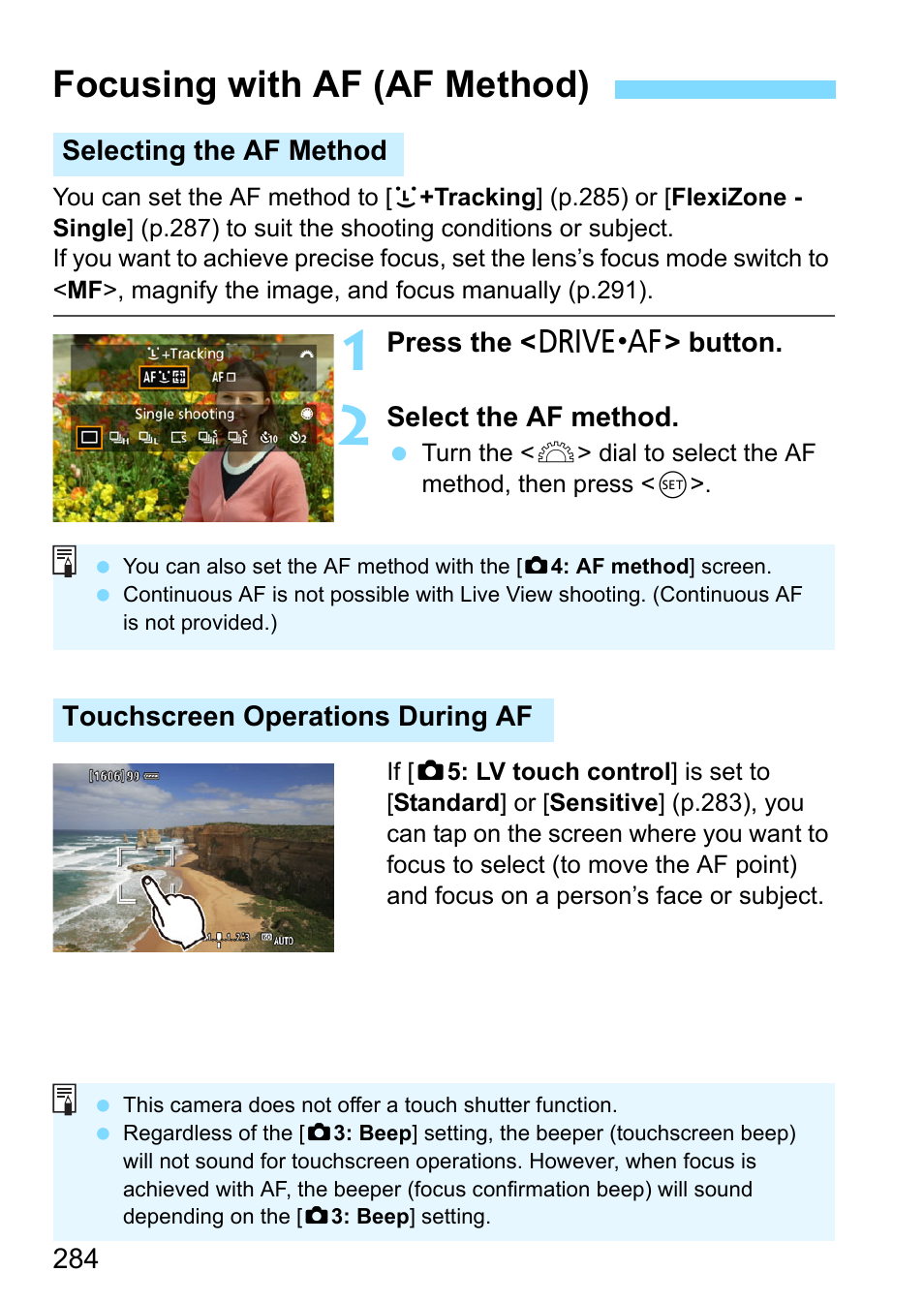 Focusing with af (af method) | Canon EOS-1D X Mark II DSLR Camera (Body Only) User Manual | Page 284 / 564