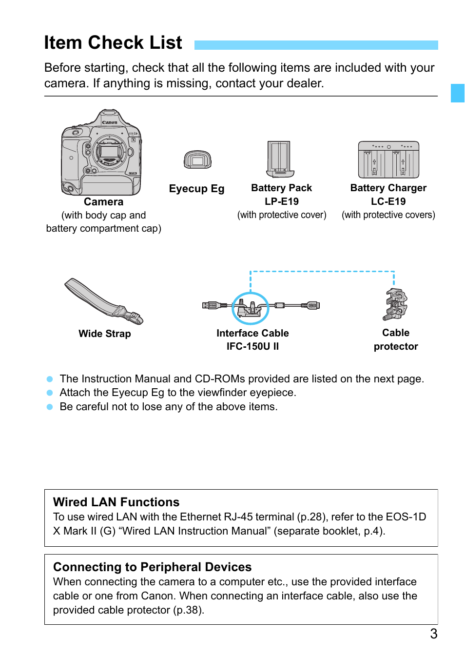 Item check list | Canon EOS-1D X Mark II DSLR Camera (Body Only) User Manual | Page 3 / 564