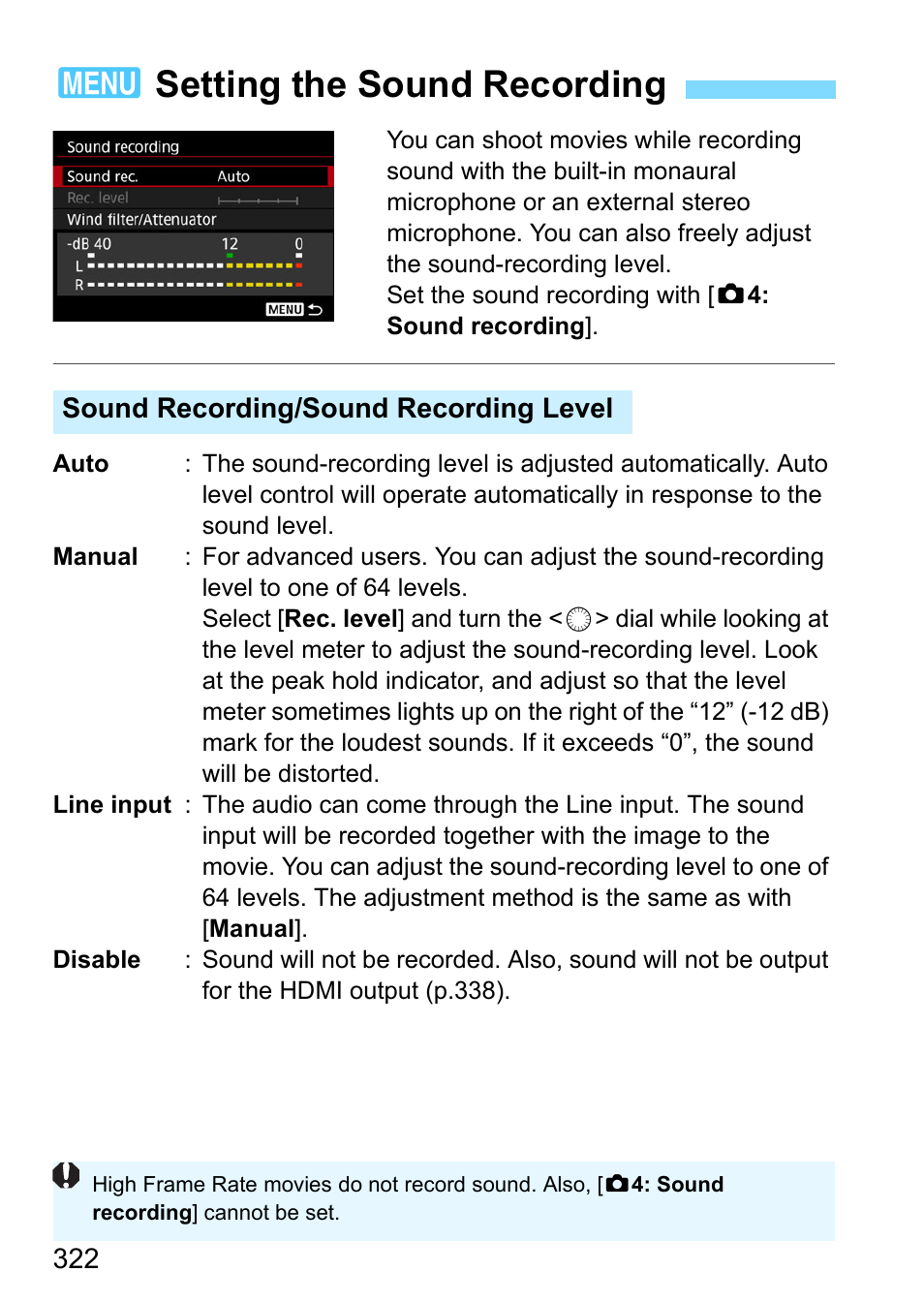 Setting the sound recording, 3setting the sound recording | Canon EOS-1D X Mark II DSLR Camera (Body Only) User Manual | Page 322 / 564