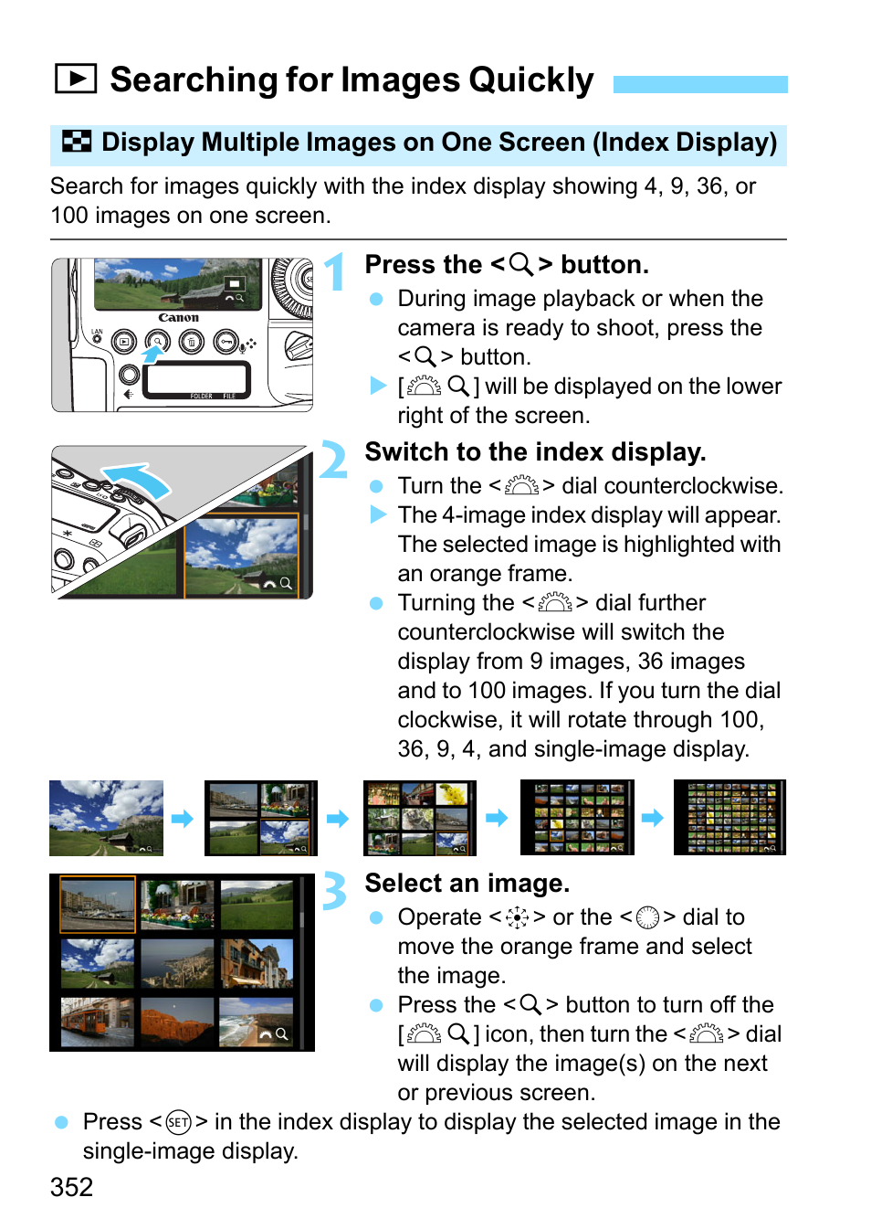 Searching for images quickly, Xsearching for images quickly | Canon EOS-1D X Mark II DSLR Camera (Body Only) User Manual | Page 352 / 564