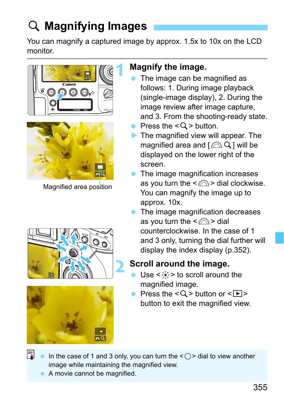 Magnifying images, Umagnifying images | Canon EOS-1D X Mark II DSLR Camera (Body Only) User Manual | Page 355 / 564