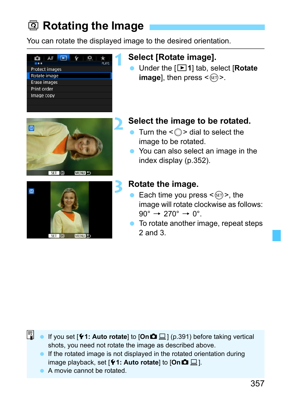 Rotating the image, Brotating the image | Canon EOS-1D X Mark II DSLR Camera (Body Only) User Manual | Page 357 / 564