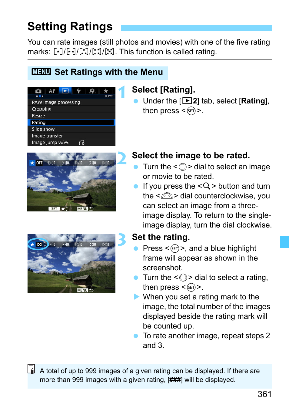 Setting ratings | Canon EOS-1D X Mark II DSLR Camera (Body Only) User Manual | Page 361 / 564