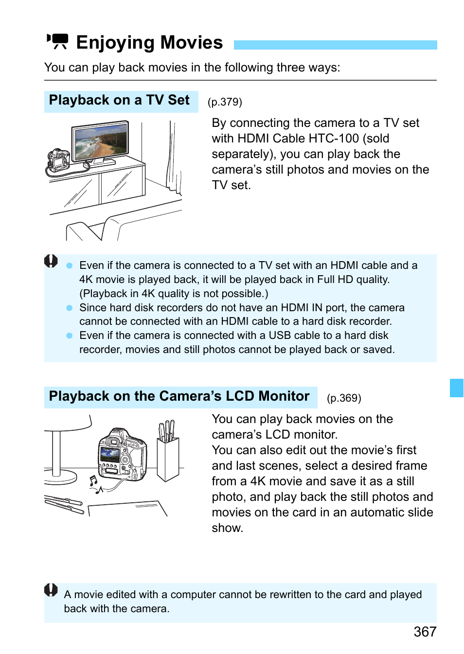 Enjoying movies, Kenjoying movies | Canon EOS-1D X Mark II DSLR Camera (Body Only) User Manual | Page 367 / 564