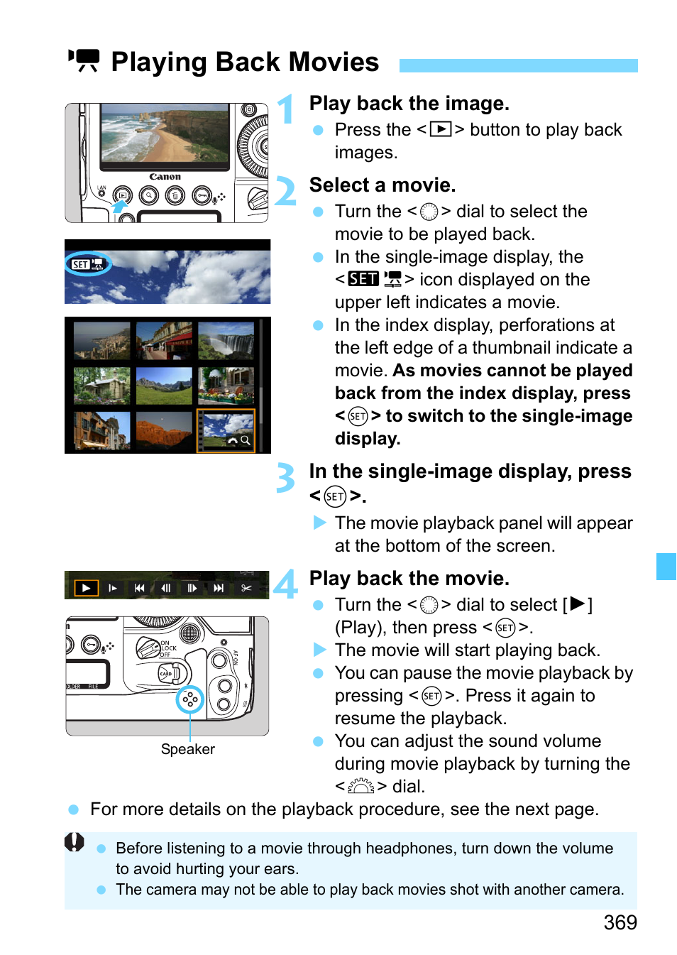 Playing back movies, Kplaying back movies | Canon EOS-1D X Mark II DSLR Camera (Body Only) User Manual | Page 369 / 564