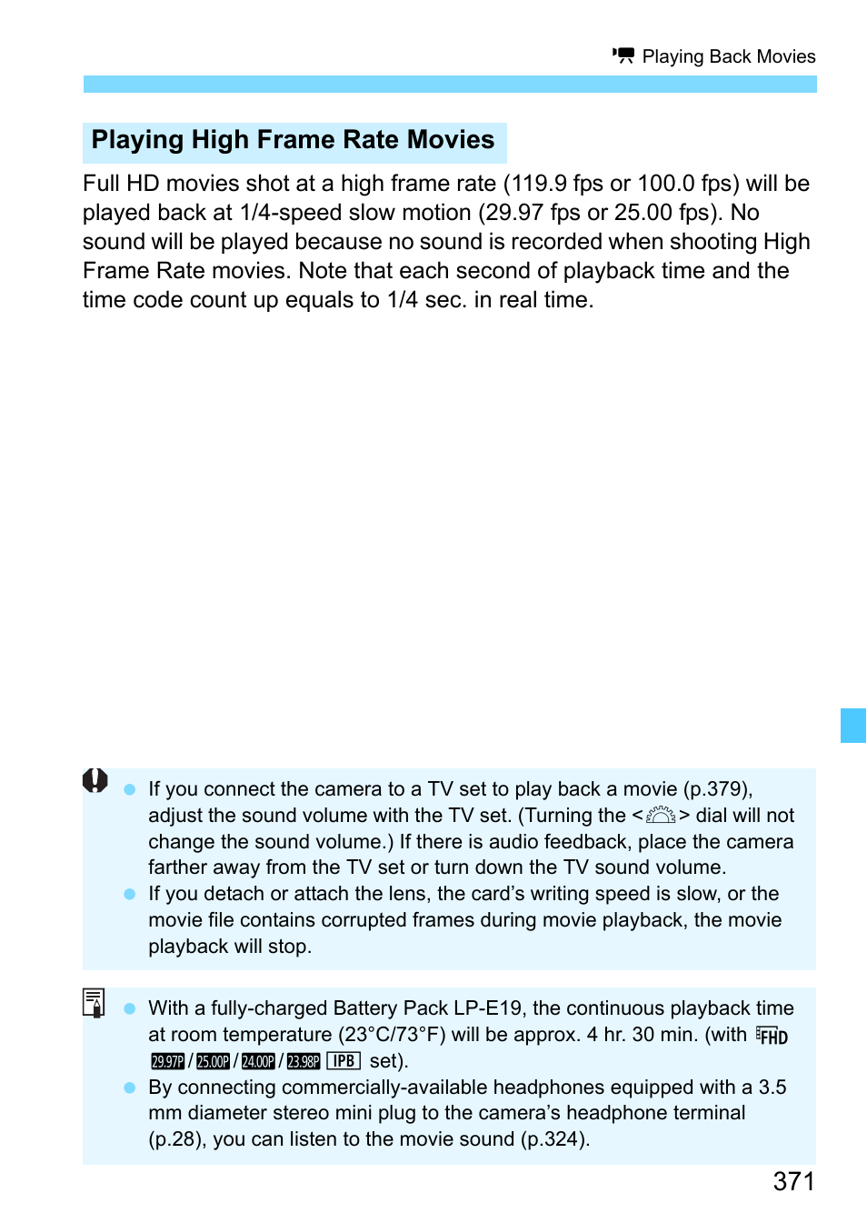 Playing high frame rate movies | Canon EOS-1D X Mark II DSLR Camera (Body Only) User Manual | Page 371 / 564