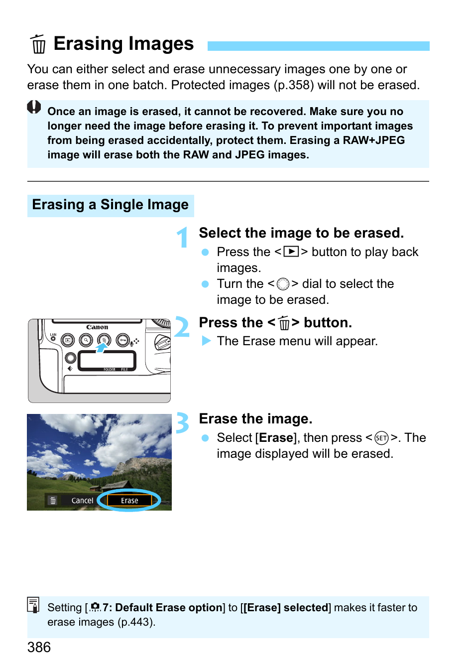 Erasing images, Lerasing images | Canon EOS-1D X Mark II DSLR Camera (Body Only) User Manual | Page 386 / 564