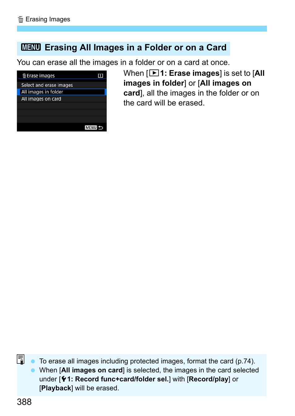 3erasing all images in a folder or on a card | Canon EOS-1D X Mark II DSLR Camera (Body Only) User Manual | Page 388 / 564