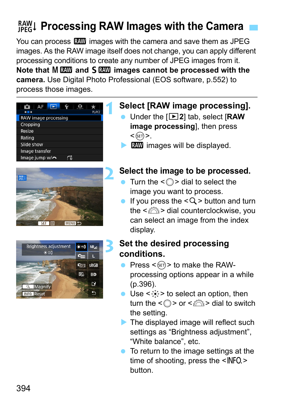 Processing raw images with the camera, P.394), Rprocessing raw images with the camera | Canon EOS-1D X Mark II DSLR Camera (Body Only) User Manual | Page 394 / 564