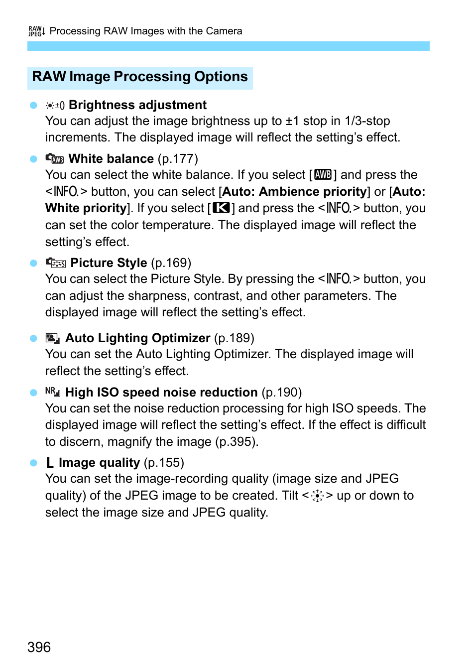 Raw image processing options | Canon EOS-1D X Mark II DSLR Camera (Body Only) User Manual | Page 396 / 564