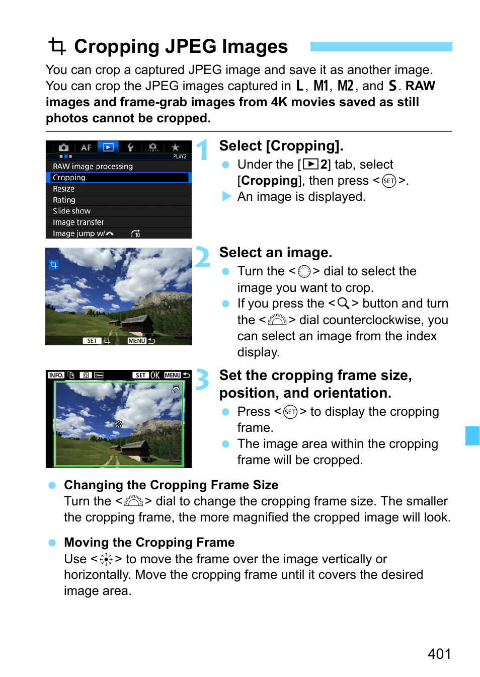 Cropping jpeg images, Ncropping jpeg images | Canon EOS-1D X Mark II DSLR Camera (Body Only) User Manual | Page 401 / 564