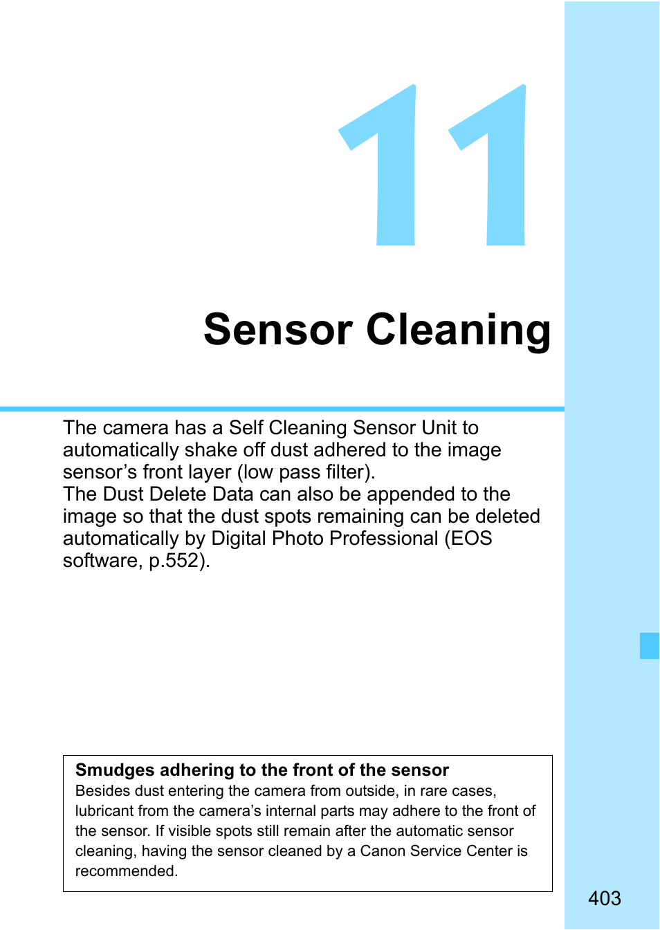 Sensor cleaning | Canon EOS-1D X Mark II DSLR Camera (Body Only) User Manual | Page 403 / 564