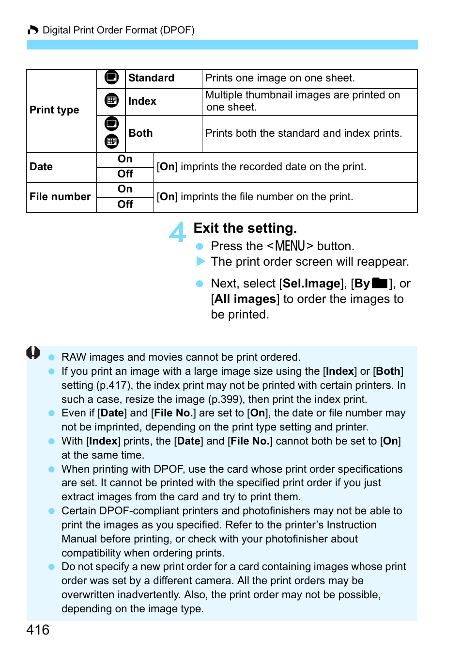 Exit the setting | Canon EOS-1D X Mark II DSLR Camera (Body Only) User Manual | Page 416 / 564