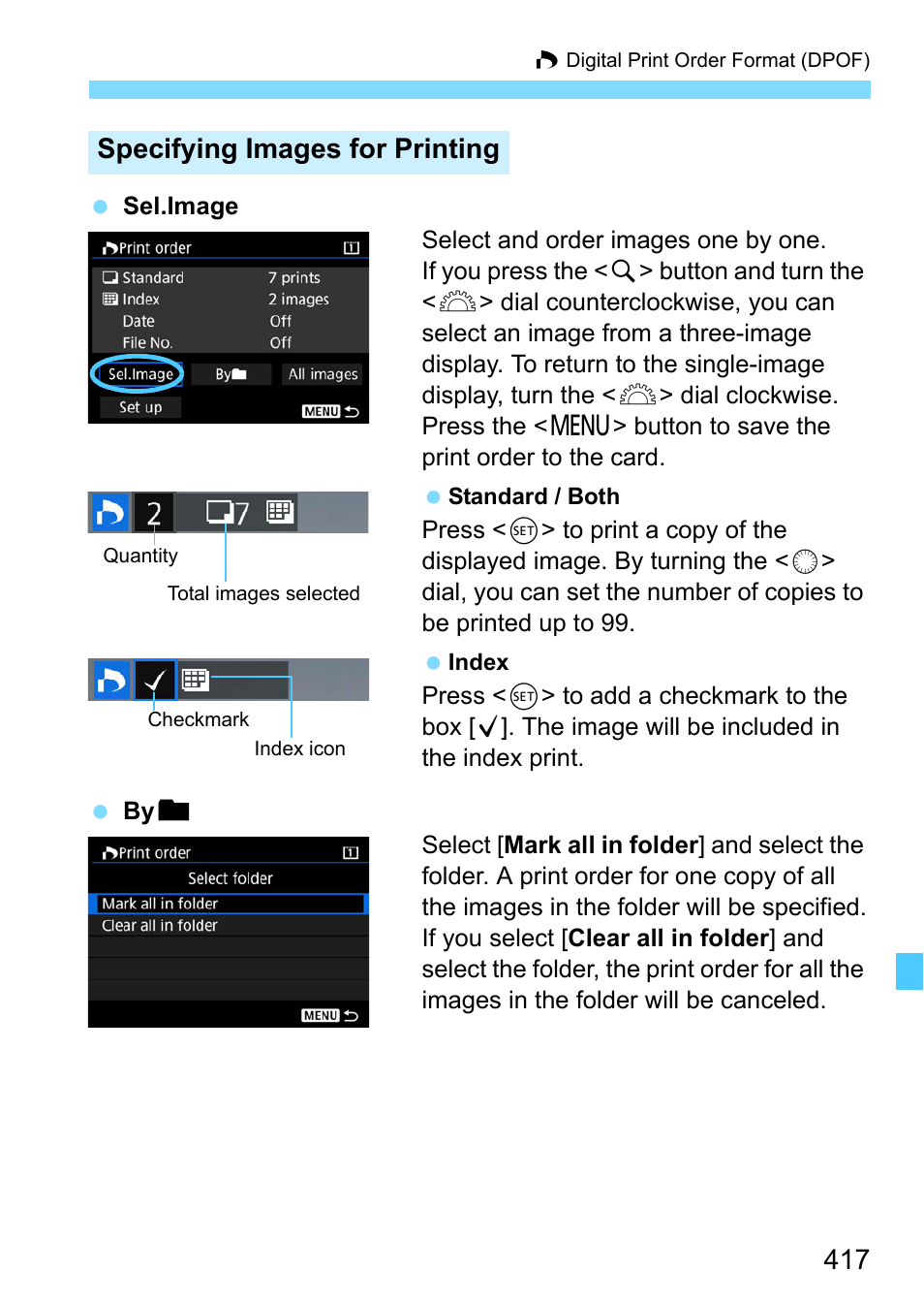 Specifying images for printing | Canon EOS-1D X Mark II DSLR Camera (Body Only) User Manual | Page 417 / 564