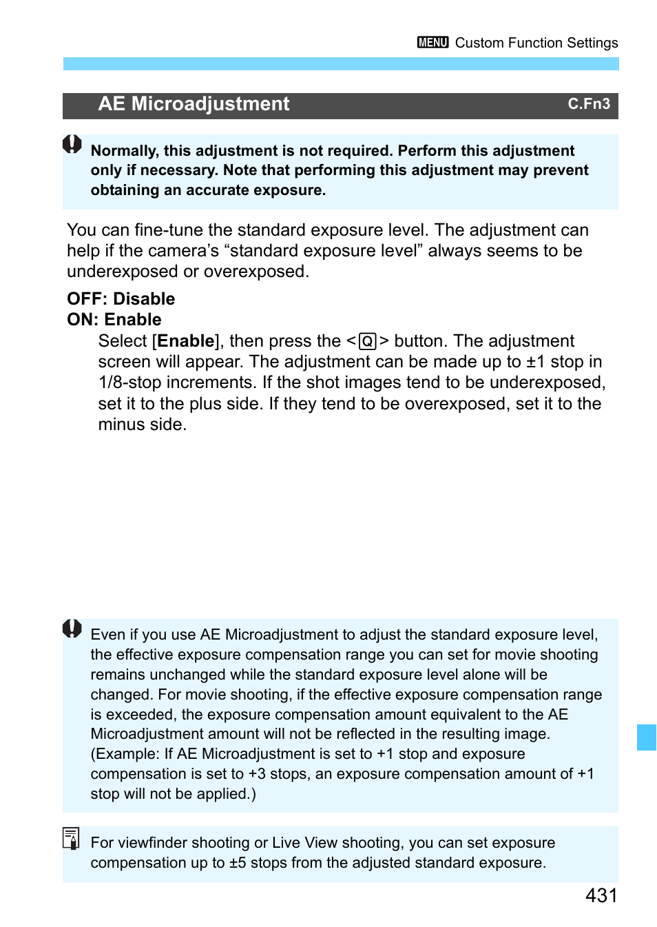 P.431, Ae microadjustment | Canon EOS-1D X Mark II DSLR Camera (Body Only) User Manual | Page 431 / 564