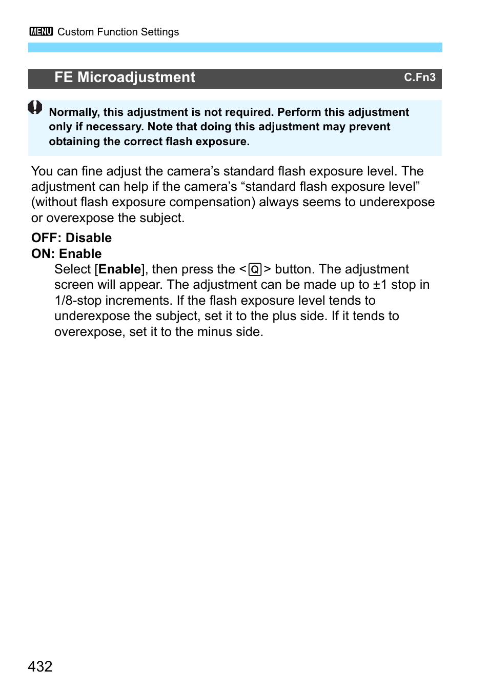 P.432, 432 fe microadjustment | Canon EOS-1D X Mark II DSLR Camera (Body Only) User Manual | Page 432 / 564