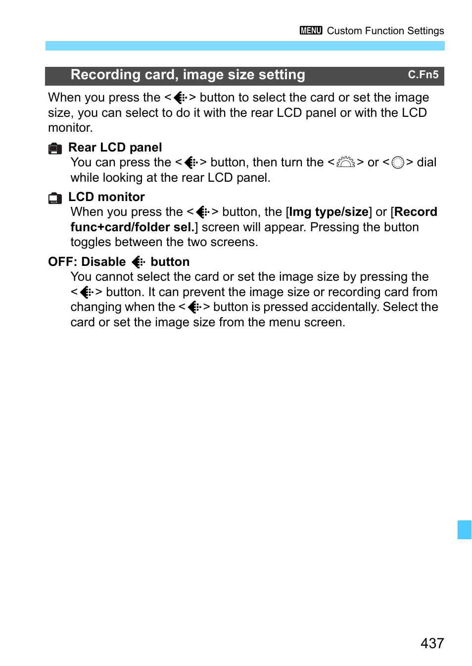 P.437, Recording card, image size setting | Canon EOS-1D X Mark II DSLR Camera (Body Only) User Manual | Page 437 / 564