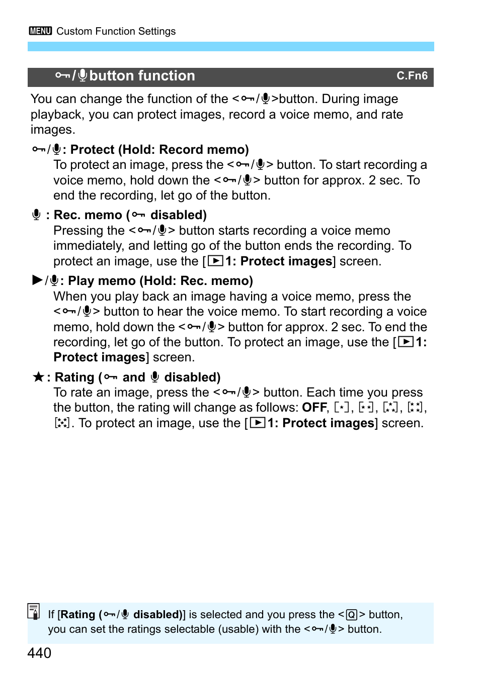 P.440, 440 j / k button function | Canon EOS-1D X Mark II DSLR Camera (Body Only) User Manual | Page 440 / 564