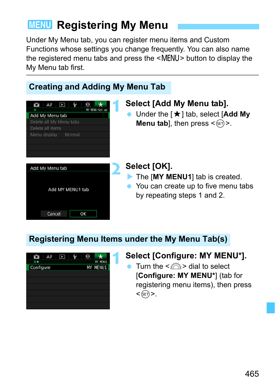 Registering my menu, 3registering my menu | Canon EOS-1D X Mark II DSLR Camera (Body Only) User Manual | Page 465 / 564