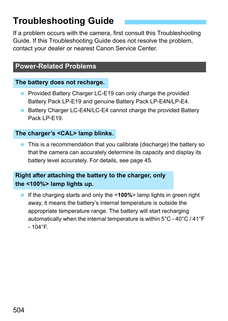 Troubleshooting guide | Canon EOS-1D X Mark II DSLR Camera (Body Only) User Manual | Page 504 / 564