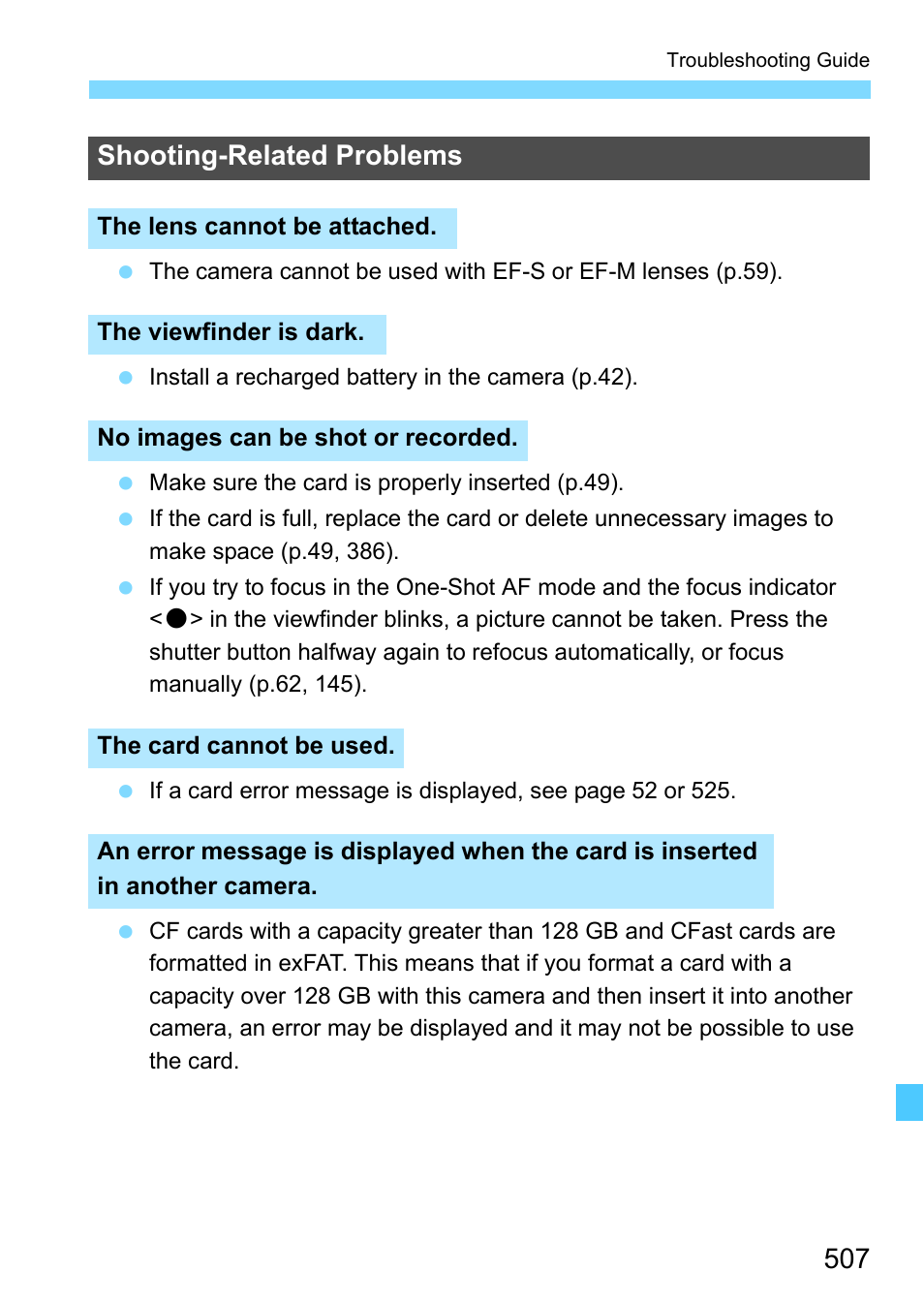 Shooting-related problems | Canon EOS-1D X Mark II DSLR Camera (Body Only) User Manual | Page 507 / 564